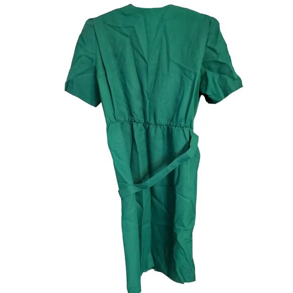 1980s Vintage CB Collections Women's Size 16 Green Sheath Dress w/ Gold Buttons - Picture 2 of 9